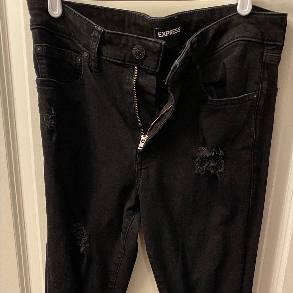 Express Black Distressed Skinny Jeans